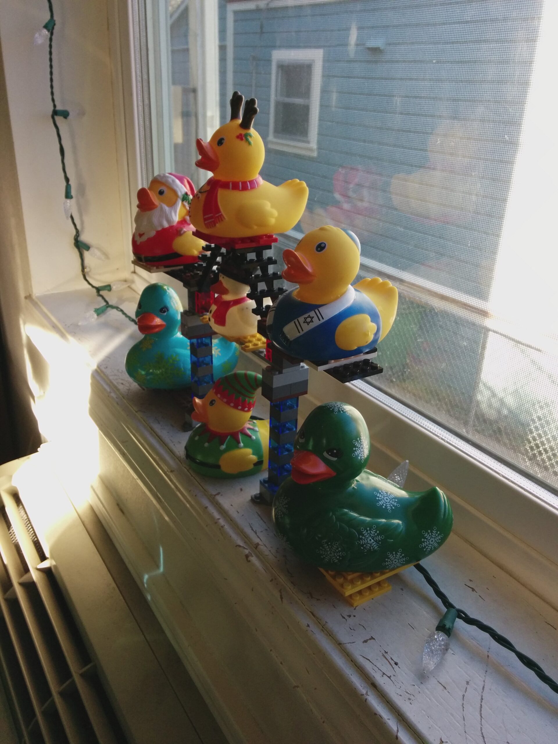 Holiday Ducks on a Platform Made of LEGO